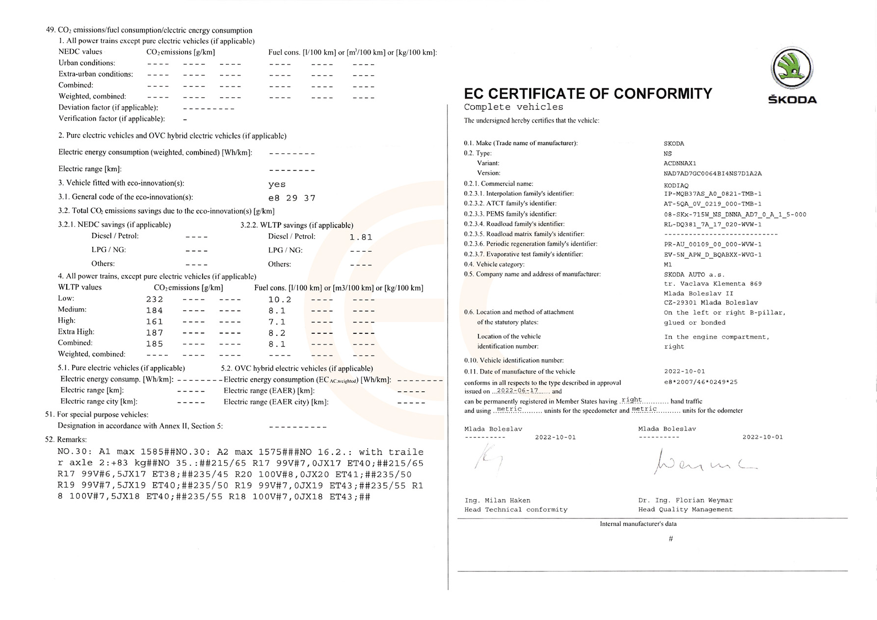 Certificate Of Conformity (COC) For Your Skoda